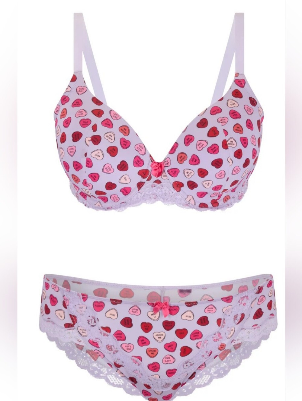 ADORE ME Hearts Bra & Panty Set Full Coverage Bra 38H & Matching Panties 1x New